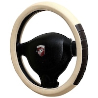 Kavach Polyurethane Steering Cover for Maruti Esteem, CA40890, Beige & Black