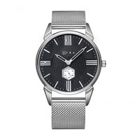 AFRA Moment Gentleman's Watch, Japanese Design, Silver Metal Case, Black Dial, Silver Mesh Bracelet, Water Resistant 30m