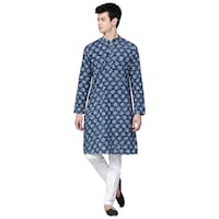 Picture of See Design Cotton Regular Fit Printed Straight Kurta, ALSI940202, Blue & White