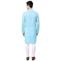 Picture of See Design Cotton Regular Fit Embroidered Straight Kurta, ALSI940119, Turquoise Blue