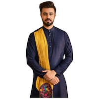 Picture of Khushbu Fashion Silk Regular Fit Solid Kurta, ALSI939769, Navy Blue & Yellow