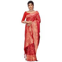 Picture of Sangam Prints Spun Silk Saree With Blouse Piece, ISKA103343, Red & Golden