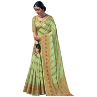 Picture of Sangam Prints Spun Silk Saree With Blouse Piece, ISKA103358, Light Green & Golden