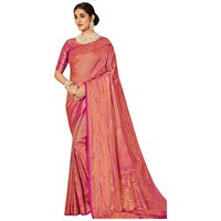 Picture of Pink Lotus Creation Spun Silk Saree With Blouse Piece, ISKA103384, Pink & Golden