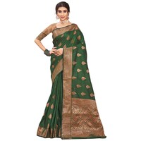 Picture of Sangam Prints Spun Silk Saree With Blouse Piece, ISKA103385, Deep Green & Golden