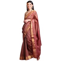 Picture of Charukriti Spun Silk Saree With Blouse Piece, ISKA103387, Brick Red & Golden