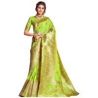 Picture of Sangam Prints Spun Silk Saree With Blouse Piece, ISKA103388, Parrot Green & Golden