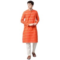 Picture of See Design Cotton Regular Fit Printed Straight Kurta, ALSI940212, S, Orange & White