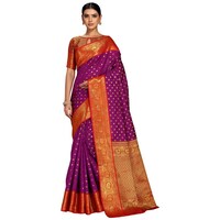 Picture of Varkala Saree Spun Silk Saree With Blouse Piece, ISKA103340, Purple & Red