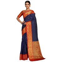 Picture of Varkala Saree Spun Silk Saree With Blouse Piece, ISKA103344, Deep Blue & Red