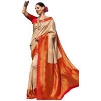 Picture of Pink Lotus Creation Spun Silk Saree With Blouse Piece, ISKA103346, Beige & Red