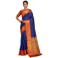 Picture of Varkala Saree Spun Silk Saree With Blouse Piece, ISKA103347, Royal Blue & Red