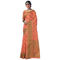 Picture of Sangam Prints Spun Silk Saree With Blouse Piece, ISKA103352, Orange & Green