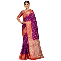 Picture of Varkala Saree Spun Silk Saree With Blouse Piece, ISKA103361, Purple & Red
