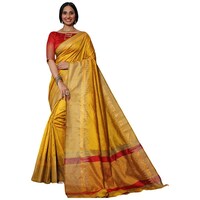 Picture of Vishnu Weaves Spun Silk Saree With Blouse Piece, ISKA103386, Yellow & Beige