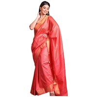 Picture of Charukriti Spun Silk Saree With Blouse Piece, ISKA103392, Orangish Red & Golden