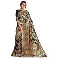 Picture of Sangam Prints Spun Silk Saree With Blouse Piece, ISKA103393, Black & Golden
