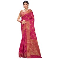 Picture of Sangam Prints Spun Silk Saree With Blouse Piece, ISKA103395, Pink & Golden