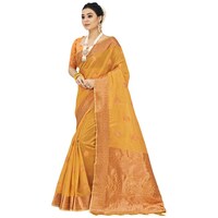 Picture of Sangam Prints Spun Silk Saree With Blouse Piece, ISKA103407, Mustard Yellow & Golden