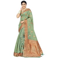 Picture of Sangam Prints Spun Silk Saree With Blouse Piece, ISKA103410, Green & Golden