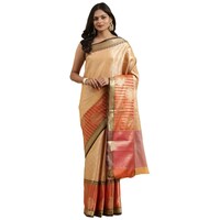 Picture of Benarasi Silk Spun Silk Saree With Blouse Piece, ISKA103413, Beige & Red