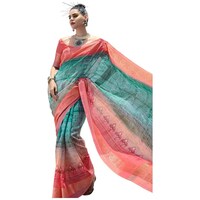 Picture of Pink Lotus Creation Spun Silk Saree With Blouse Piece, ISKA103360, Green & Red