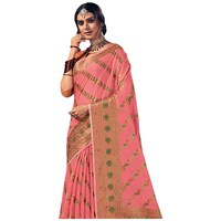 Picture of Sangam Prints Spun Silk Saree With Blouse Piece, ISKA103363, Pink & Golden