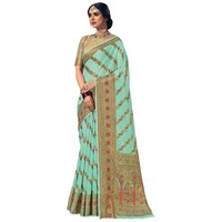 Picture of Sangam Prints Spun Silk Saree With Blouse Piece, ISKA103367, Mint Green & Golden