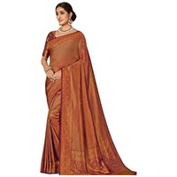Picture of Pink Lotus Creation Spun Silk Saree With Blouse Piece, ISKA103379, Copper & Maroon