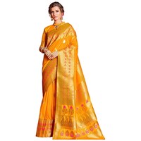 Picture of Sangam Prints Spun Silk Saree With Blouse Piece, ISKA103381, Yellow & Golden