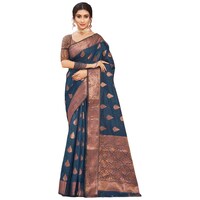 Picture of Sangam Prints Spun Silk Saree With Blouse Piece, ISKA103398, Teal Blue & Copper