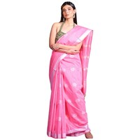 Picture of Charukriti Spun Silk Saree With Blouse Piece, ISKA103403, Pink & Silver