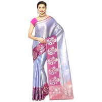 Picture of Benarasi Silk Spun Silk Saree With Blouse Piece, ISKA103414, Purple & Pink