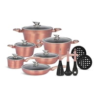 Edenberg Cookware Set with Kitchen Tools, Metallic Rose Gold, Set of 15
