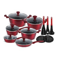 Picture of Edenberg Hexagon Design Forged Cookware Set, Red, Set of 15