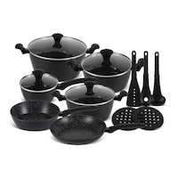 Picture of Edenberg Hexagon Design Forged Cookware Set, Black, Set of 15