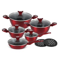 Picture of Edenberg Diamond Design Cookware Set, Red, Set of 12