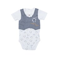 Pancy Penguin Design Cotton Baby Romper, Grey & White