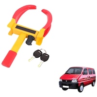 Picture of Kozdiko Alloy Steel Heavy Duty Car Wheel Lock for Maruti Suzuki Eco, Yellow & Red