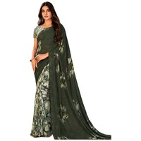 Picture of Shraddha Saree Spun Silk Saree With Blouse Piece, ISKA104471, Olive Green & White