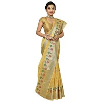 Picture of Habib Enterprise Georgette Saree With Blouse Piece, ISKA104521, Yellow & Beige