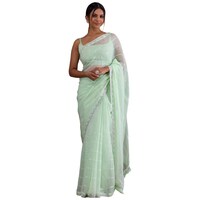 Picture of Khushi Lifestyle Georgette Saree With Blouse Piece, ISKA104532, Mint Green & Silver