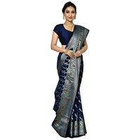 Picture of Habib Enterprise Georgette Saree With Blouse Piece, ISKA104560, Navy Blue & Silver
