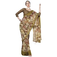 Picture of Triveni Saree Georgette Saree With Blouse Piece, ISKA104568, Olive Green & Off White