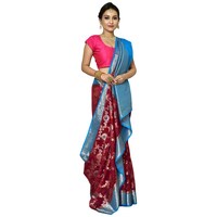 Picture of Habib Enterprise Georgette Saree With Blouse Piece, ISKA104574, Maroon & Blue