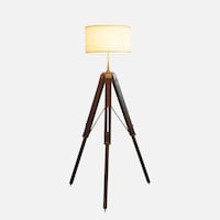 Wooden Tripod Lamp, Cream & Brown