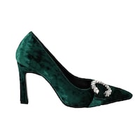 Milano Velvet High Heels Pointy Toe Shoe with C Shape Cyrstel, 9cm