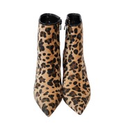 Milano Leather Leopard Skin High Heel Pointy Zipper Ankle Boots, 9cm