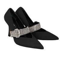 Milano Leather High Heel Pointy Toe Shoe with Crystal Strap, 9.5cm