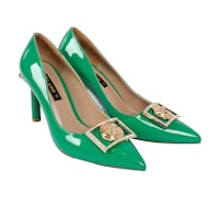 Picture of Milano Leather High Heels Pointy Toe Shoe with Versace Logo, 8.5cm